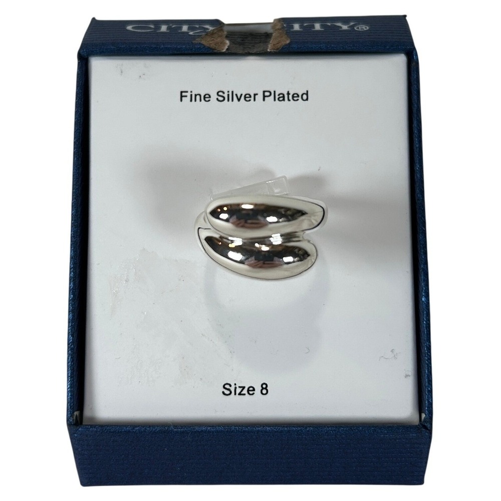 City City Fine Silver Plated Bypass Statement Ring Size 8 Sculptural Modernist